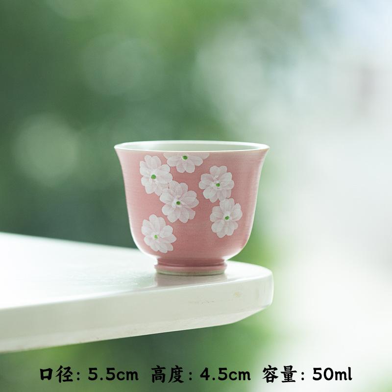 

2pc/lot Powder Yin Hand-painted Flower Teacup Vintage Tea Bowl Single Cups Fragrance Cup Chazhan Master Cups Teaset Supplies
