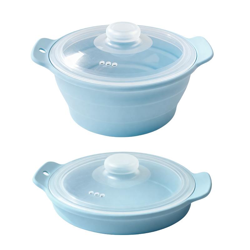 Foldable Silicone Steamer Bowl with Lid Food-Grade Microwave Cookware Multi-Use Steamer Bowl for Cooking Camping Dishwasher Safe
