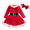 European & American Christmas Princess Dress - Santa Costume Gown Set for Girls with Waistband & Headpiece.