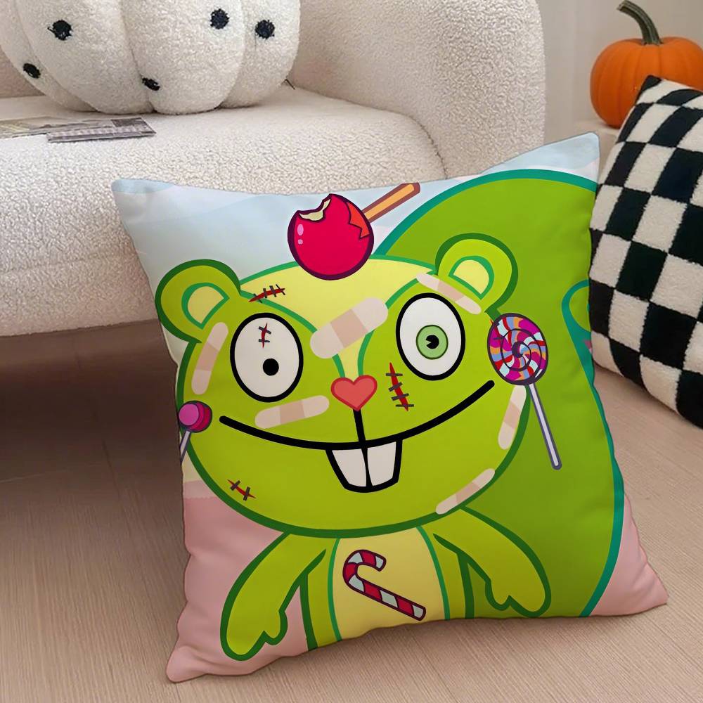 H-Happy Tree F-Friends N-Nutty Kissenbezug Milbenschutz Kissenbezug Verdeckter Reißverschluss Seidiger Kurzplüsch Sofakissenbezug