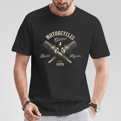 Koszulka motocyklowa Vintage Custom Motorcycles Chopper Bobber Bawełniana z okrągłym dekoltem i krótkim rękawem Casualowa Męska Koszulka Oversize
