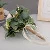 Handmade Silk Roses Bridal Bridesmaid Wedding Bouquet Pastoral Style Eucalyptus Leaves Artificial Natural Holding Flowers Party