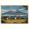 VintageStyle Kenya Safari Iron Wall Art Sign  Rustic Giraffe  Mount Kilimanjaro Scene   Retro Metal Decor for Home Office