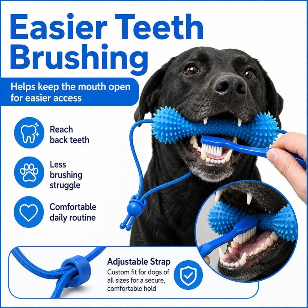 Quick Brushing Dual-Action Canine Dental Prop Blue Dog Toothbrushing Toy  for Medium Small Dogs