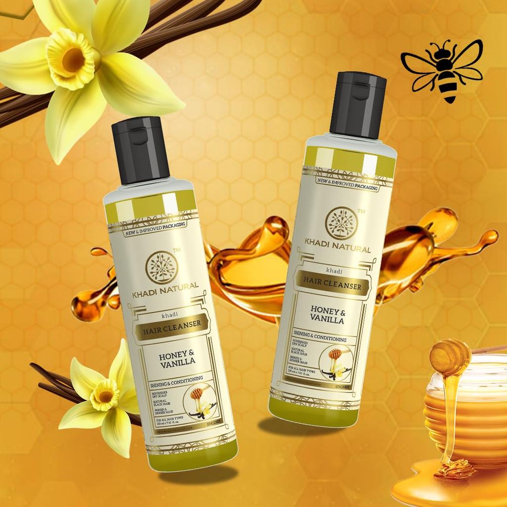 KHADI NATURAL Honey And Vanilla Hair Shampoo For Soft Smooth Hair Gentle Daily Cleanse Suitable For All Hair Types Pack Of 2 X 210 Ml
