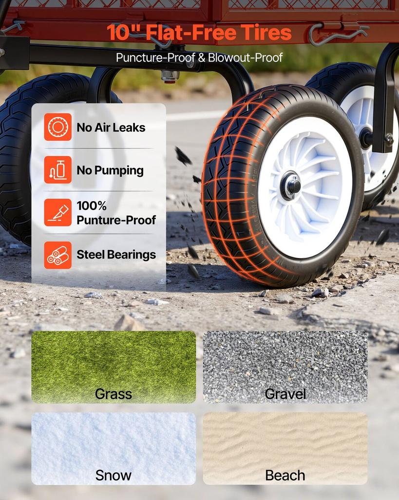Carro de Jardín, 408,2 kg, Carro Utilitario de Acero de Alta Resistencia para Patio y Jardín con Ruedas de 10 Pulgadas, Taburete de Jardinería para Exteriores con Asa Ajustable, Desmontable