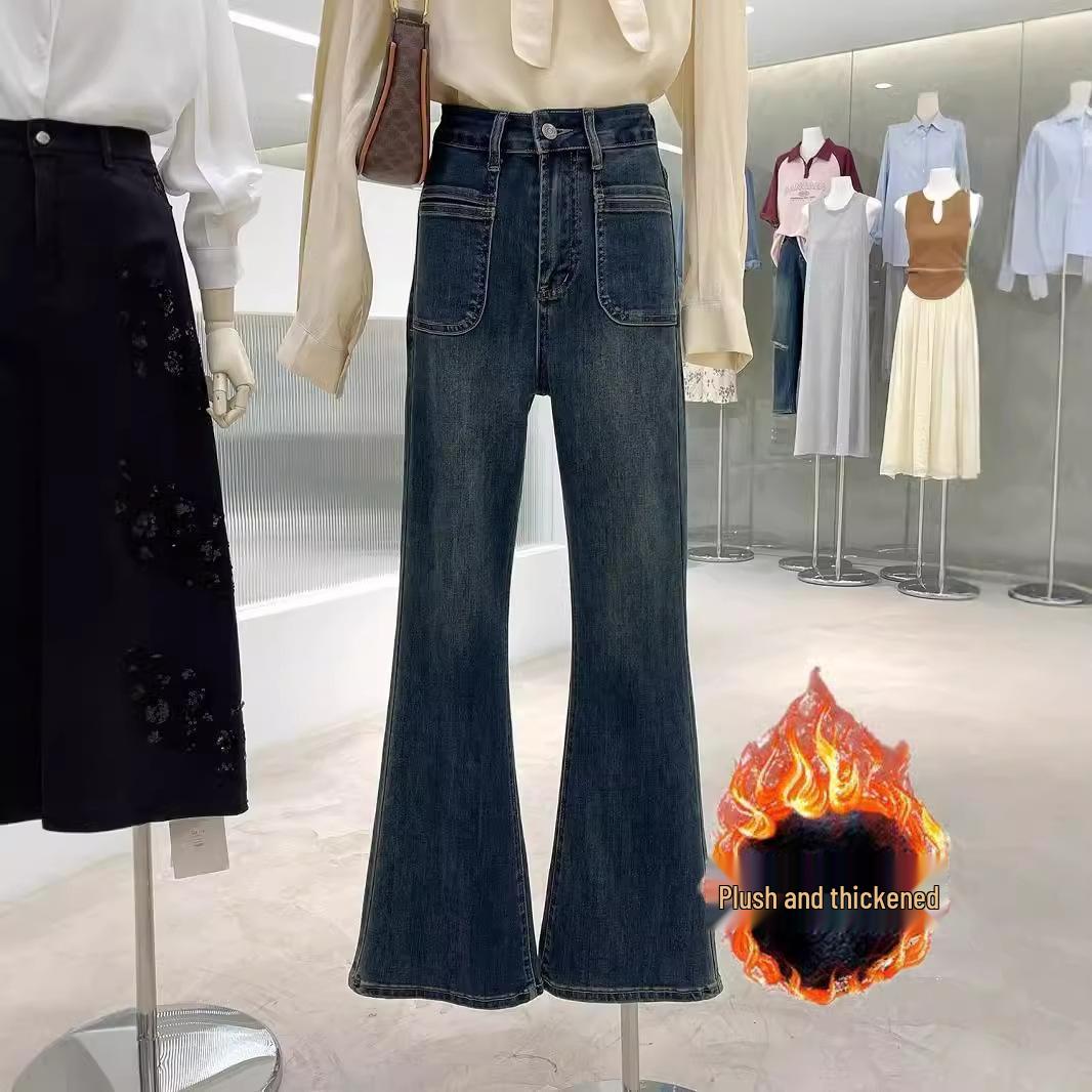 

Women s Retro High-Waisted Micro-Flared Jeans - Autumn/Winter Slimming Elastic Pants XL [Recommended 115-125 lbs]