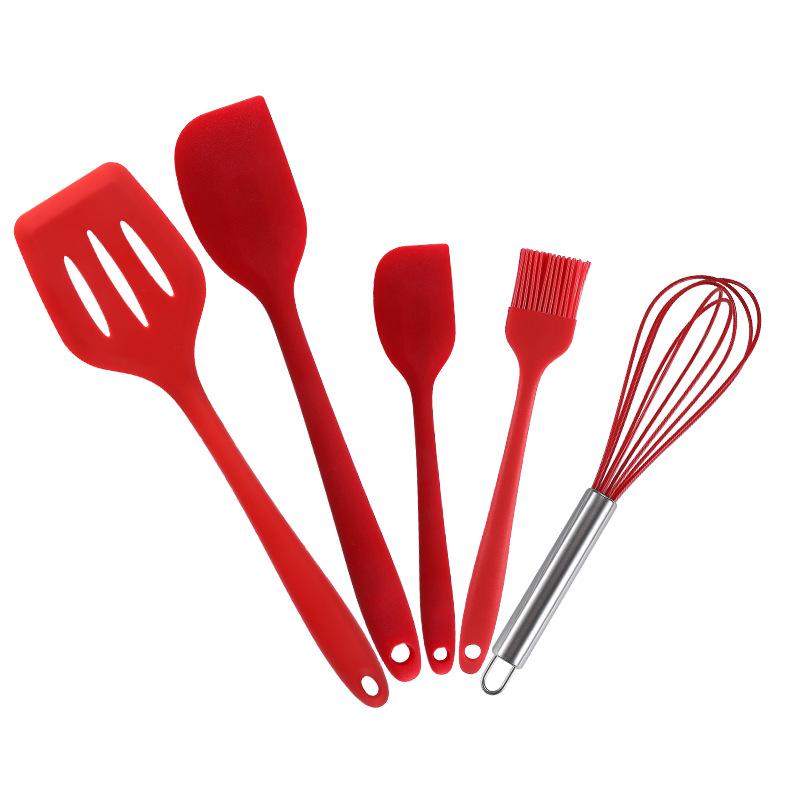 5pcs Cooking Kitchen Tools Household Food Grade Silicone Mini Baking Scraper Oil Brush Egg Beater Food Clip Baking Tool Set