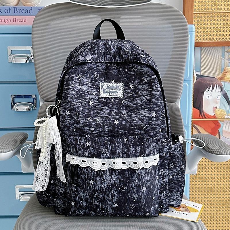 Schoolbag Korean Version Ins Wind Star Backpack Female Student Cute Large Capacity Schoolbag Junior High School Student Leisure Travel Backpack