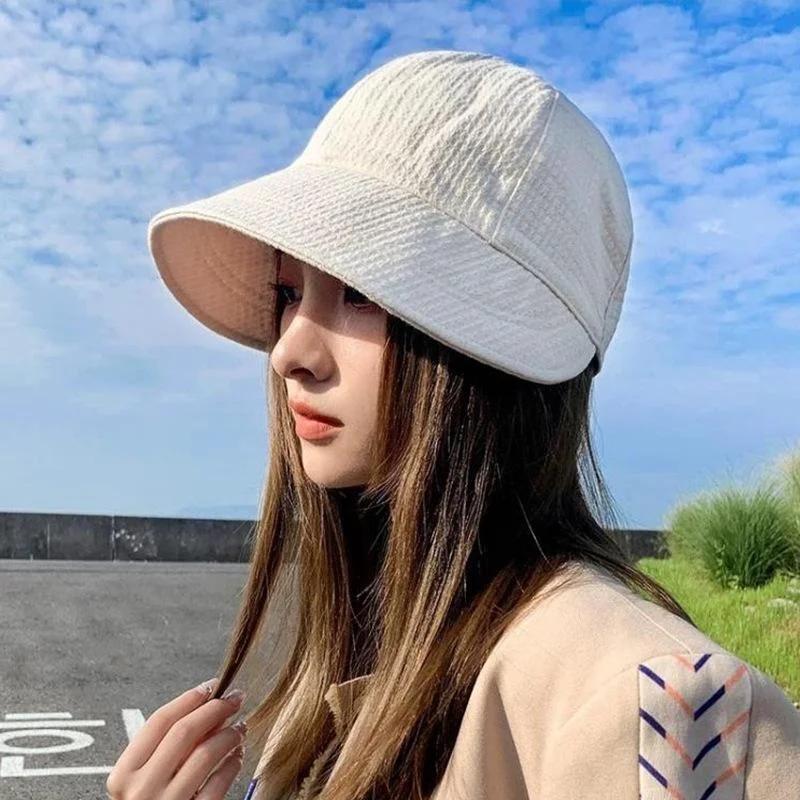 Big Head Waist Women's Sunscreen Hat Sunshade Four Seasons Sun Hat Adjustable Waffle Grid Versatile Big Eaves Hat Accessories