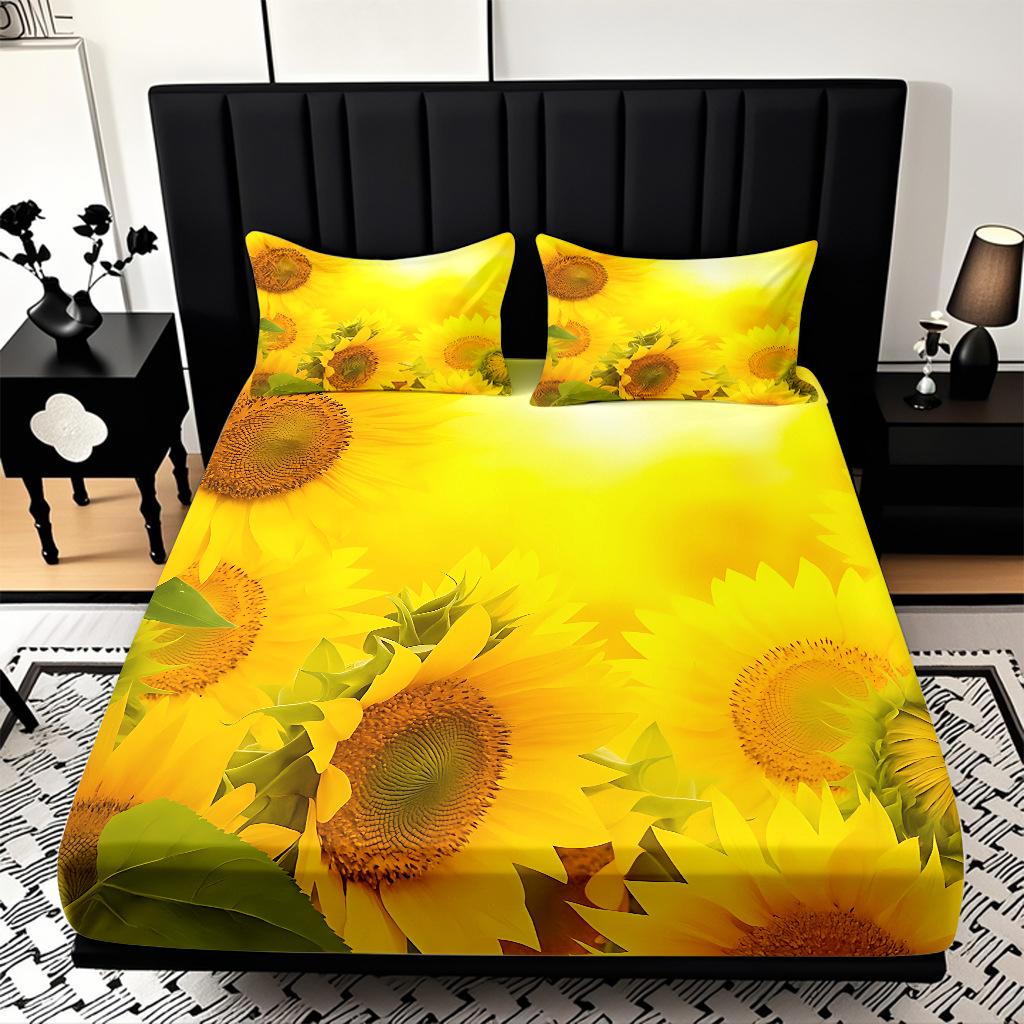 

Home Textiles Sunflower Pattern 3D Digital Printing Sanded Sheet Three-Piece Set, Pattern 90 * 190