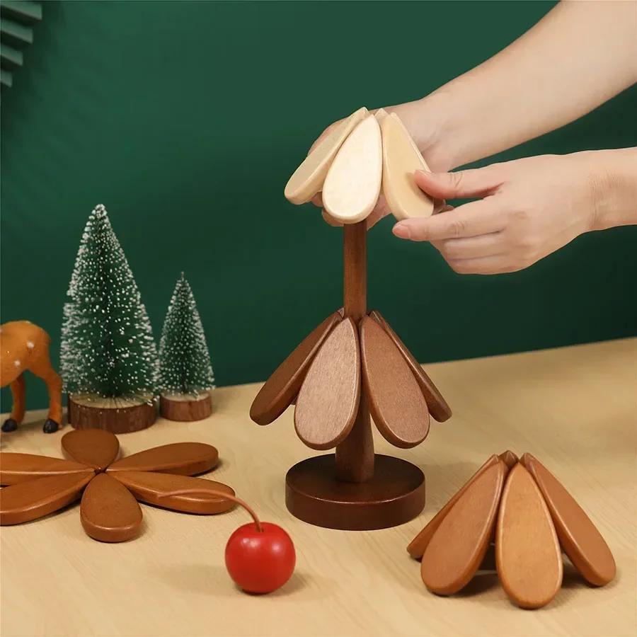 Christmas Tree Wooden Insulation Mat – Heat-Resistant Pot Mat for Dining Table & Holiday Home Decor