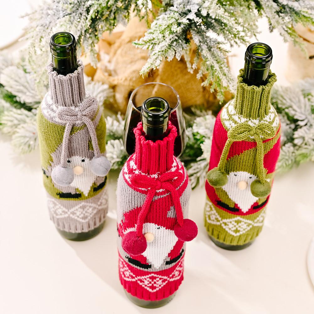 Creative Knitted Christmas Wine Bottle Cover Featuring Adorable Rudolph Design For Festive Table Decor