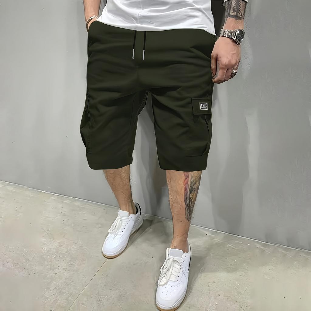 Men's Cargo Shorts Multi Pocket Relaxed Fit Drawstring Waist Casual Knee Length Shorts for Daily Wear