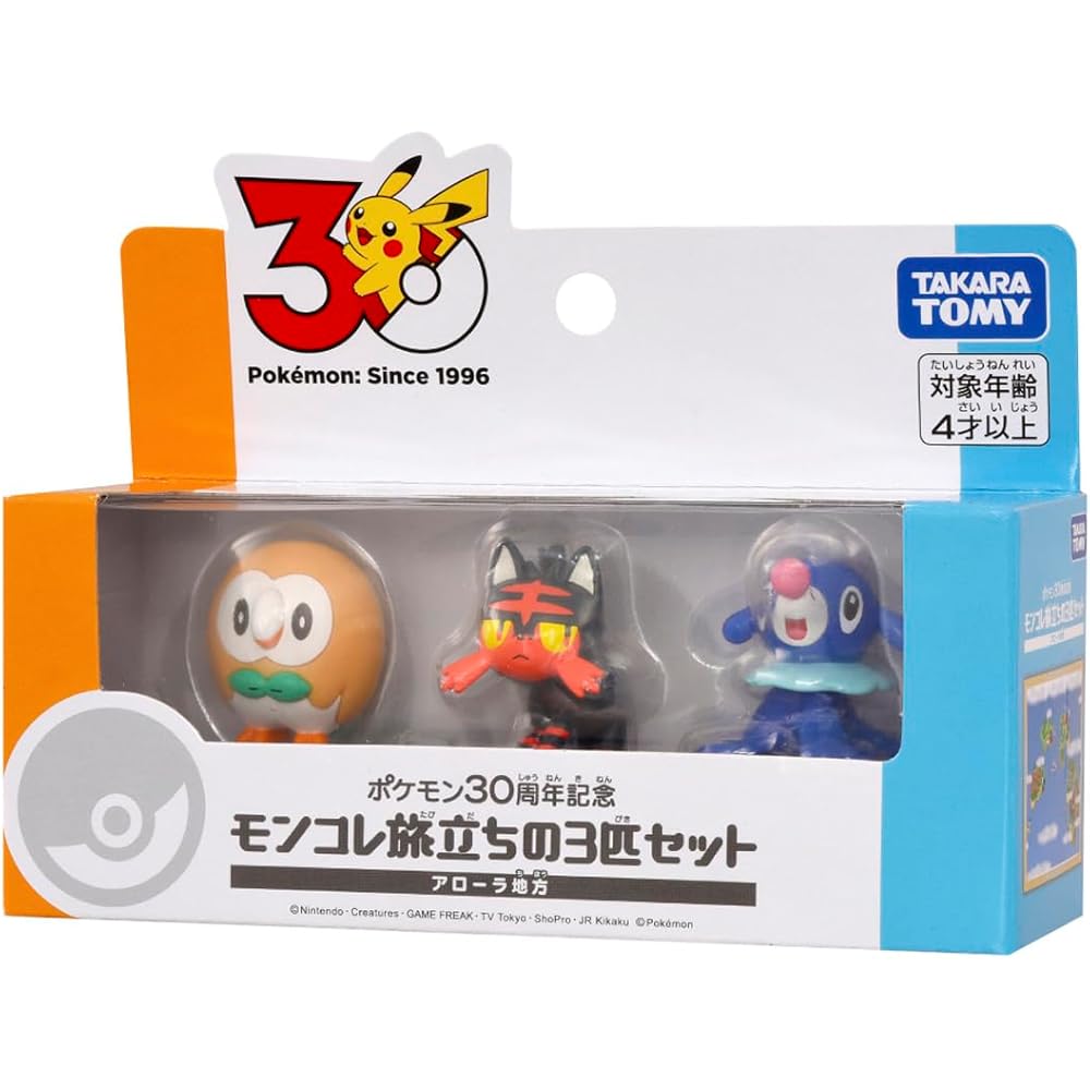 Takara Tomy Pokmon 30th Anniversary Moncolle Starter Set Alola Region 3 Figures