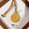 Meier Chinese style five blessings pendant, gold hollow ethnic style enamel compass necklace