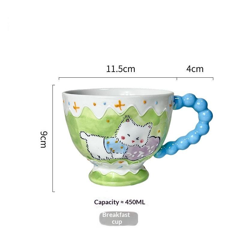 Hand-painted Ceramic Cup Cute Creative Bead Handle Breakfast Cup High Value Large Capacity Milk Oat Cup Drinking Cup