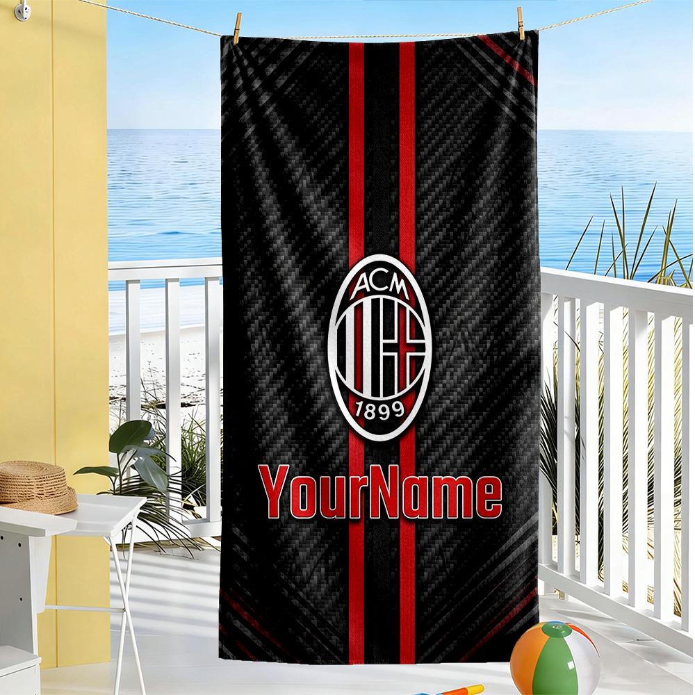 Ac Milan Personalized Text Beach Towel Super Soft Microfiber Quickdry Fabric Suitable for Swimming Gym Camping Yoga Vacation