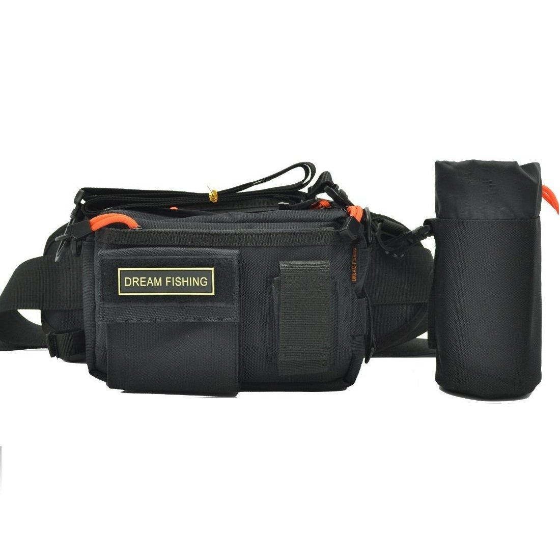 

Multi-functional Fishing Bag, Hip Bag, Shoulder Bag, 2-Way Storage, with Locking Carabiner (Black)