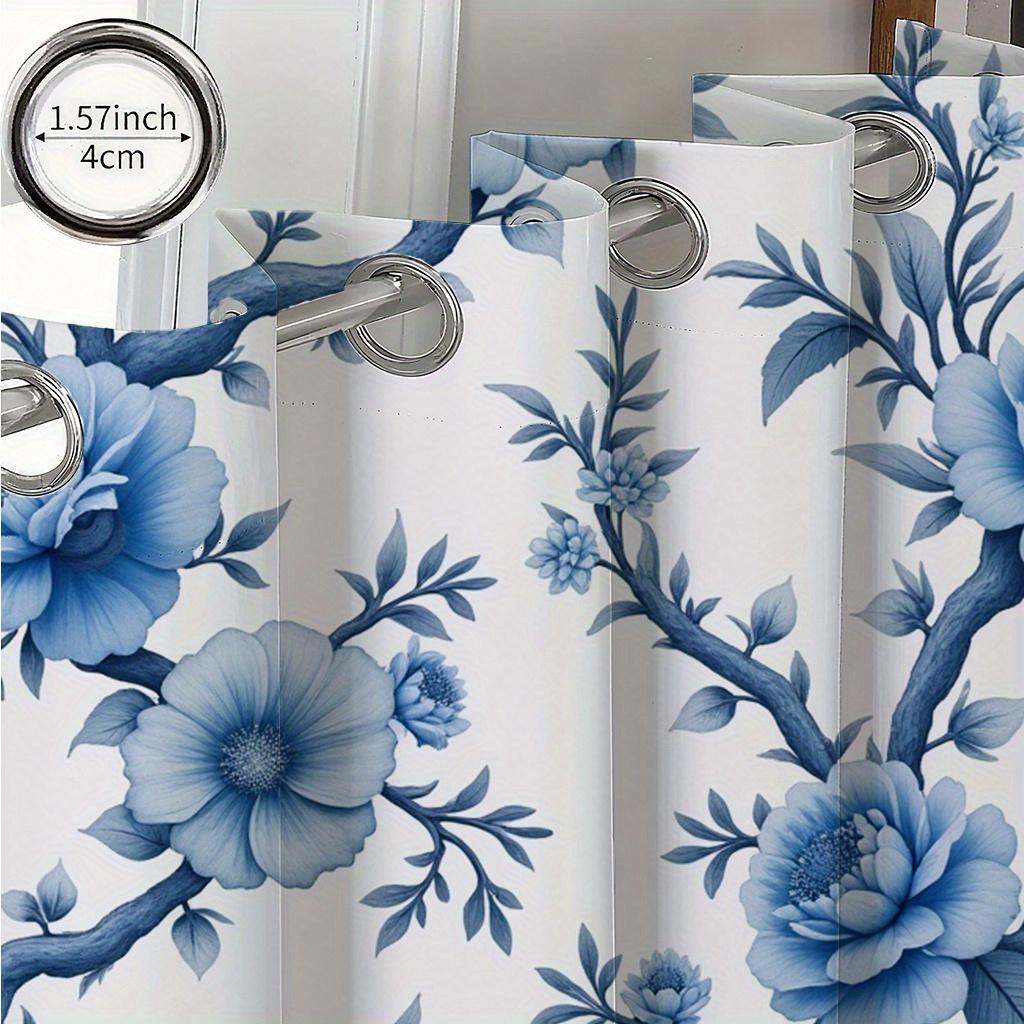 Blue Floral Branch Pattern Curtains Polyester Fabric Suitable Bedroom Living Room Decoration Set Of 2 Made Machine Washable Sitting Decor