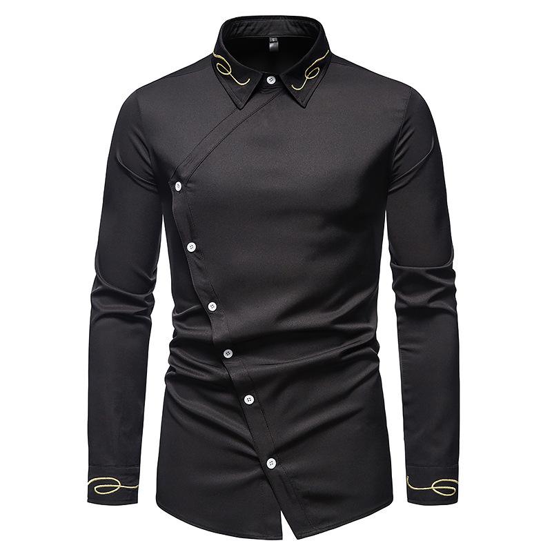 

Men s Long Sleeved Shirt Embroidered Button Wedding Party Gentleman Casual Shirt XXL