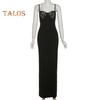 Damen Cami Spitze Bodycon Maxi Kleid Spaghetti Träger Ärmellos Schlitz Langes Kleid Sexy Tiefer Ausschnitt Abendkleid für Cocktailparty Nachtclubs