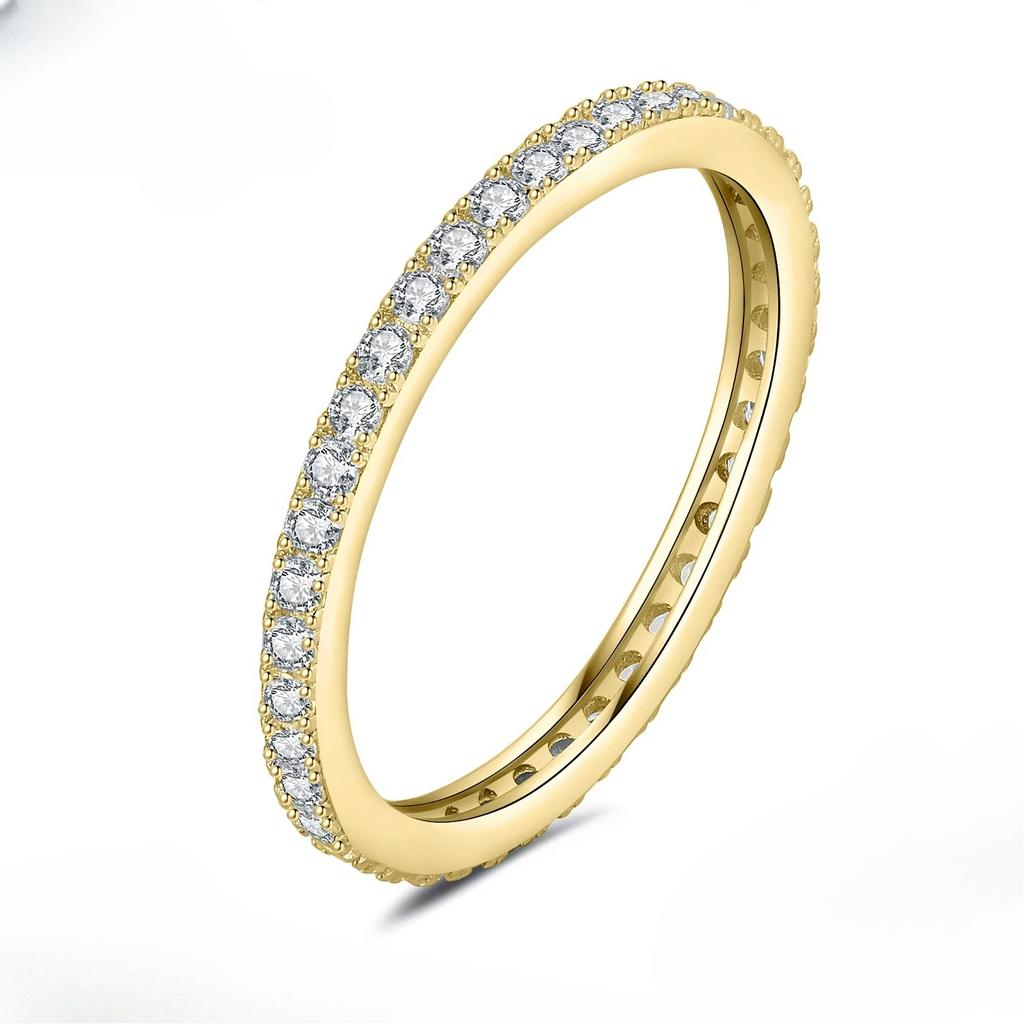 JewelryPalace Moissanite D Color Eternity Total Sterling Silver Wedding Band Ring for Women Yellow Rose Gold Plated