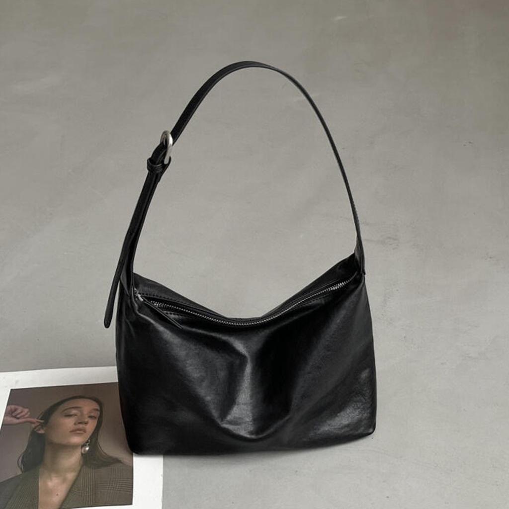 Leather Tote Bag With Zipper Top Layer Cowhide Genuine Leather Womens Bag Underarm Crossbody Style Large Capacity Handbag Hobo Bag