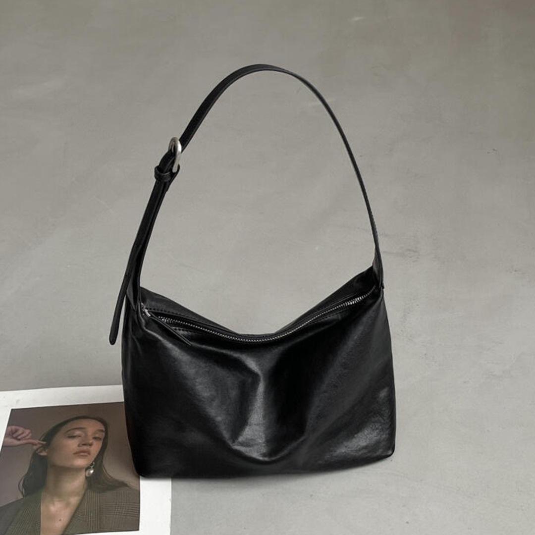 

Leather Tote Bag With Zipper Top Layer Cowhide Genuine Leather Womens Bag Underarm Crossbody Style Large Capacity Handbag Hobo Bag 26x10x18cm