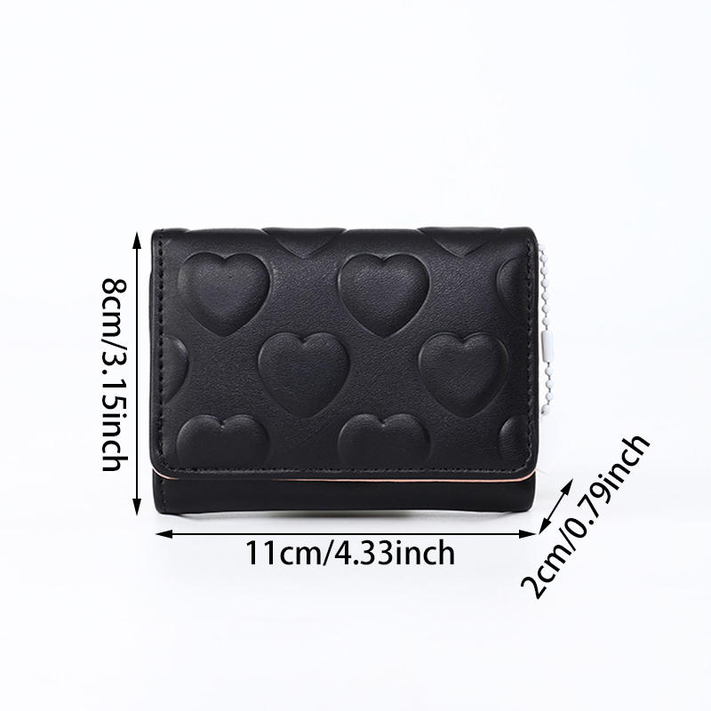 Women Cute Heart Embossed Slim Leather Wallet Small Trifold Wallet Cash Pocket Card Holder with ID Window