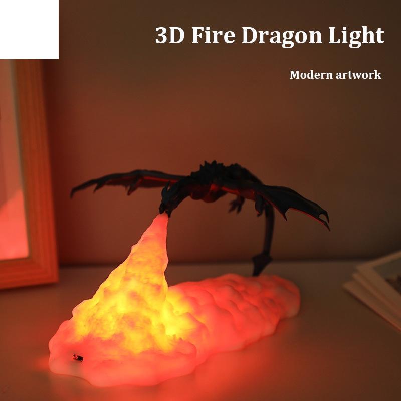 3D tisk LED dračí lampy Noční světlo Teplé světlo Spící Doprovodné světlo USB nabíjecí světlo Umělecké dílo Světlo do postele Pro fanoušky draka Pokojová dekorace