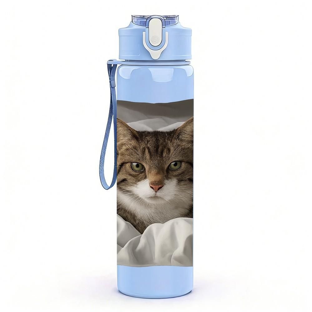 1PC Cat Curled In Pillow 750ml Color Plastic Sports Water Bottle Leakproof Flip Straw Lid Suitable for Sports Office Home Use