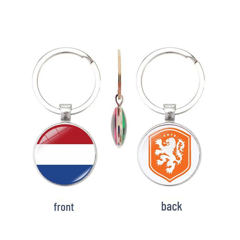 World Cup Top 32 National Flags & Team Emblems Double-sided Keychain