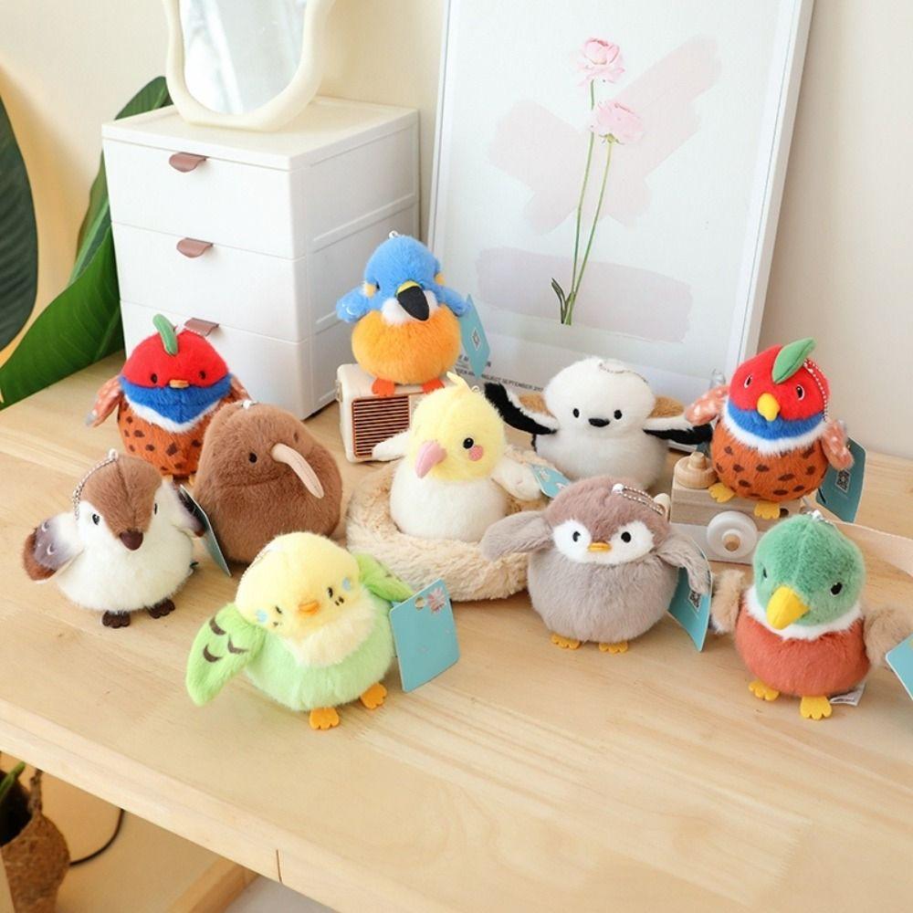 Cute Animal Parrot Plush Doll Simulation Furry Birds Keyrings Bird Plush Keychain  Boys And Girls