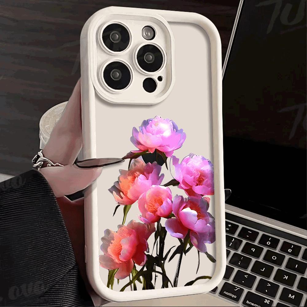 Retro peony Protect Phone Case For iPhone 16 15 Pro Max 14 13 12 11 X XS 15 14 Plus 12 13 Mini Shockproof Trendy soft Cover