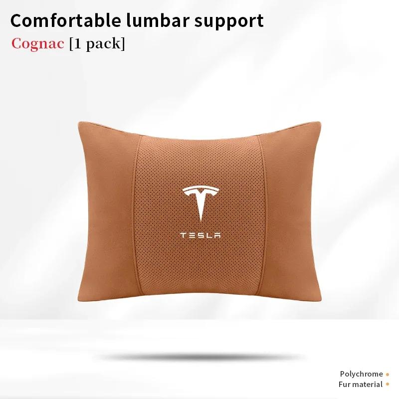 Car Sticker Tesla Car Suede Ventilate Headrest Neck Support Seat Waist Cushion Pillow Tesla Roadsrer Cybertruck Model 3 Model Y