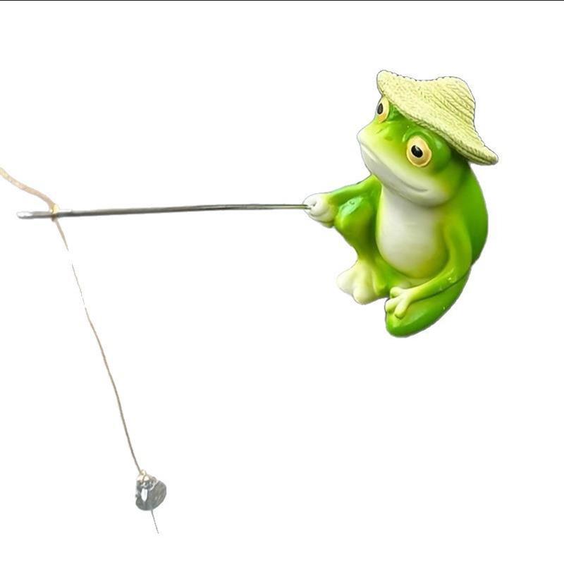 Cartoon Frog Fishing Figurine Creative Cute Resin Animal Sculpture Ornament Home Garden Outdoor Decoration