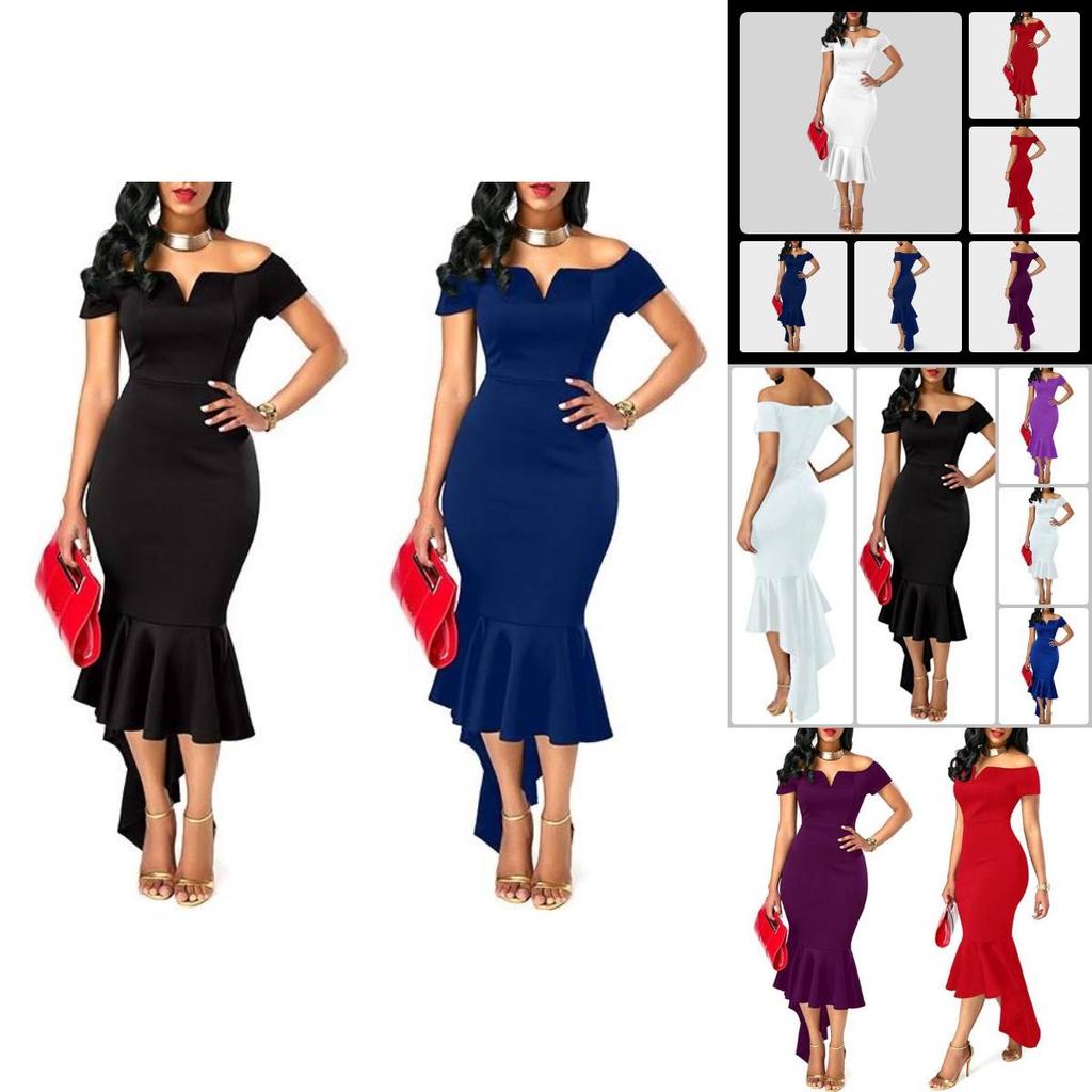 Elegant 2023 Autumn Fashion Women's V Neck Off Shoulder Short Sleeve A Line Dress