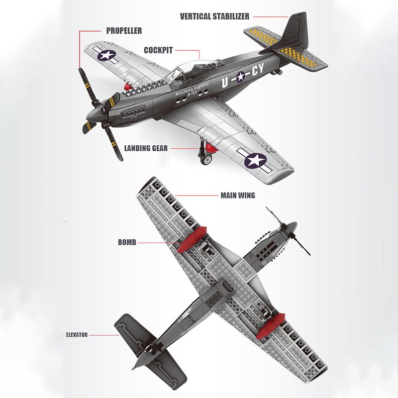 WG4006 WWII Vojenský 1/26 P51 Mustang Stíhačka Stavebnice Severoamerické Vzdušné Sily Prúdové Lietadlo Hračky Pre Deti Dospelý Darček