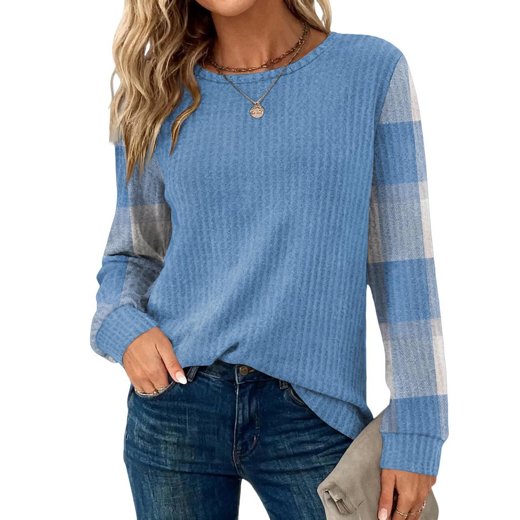 Damrutig tryck rund hals långärmad ledig lös topp