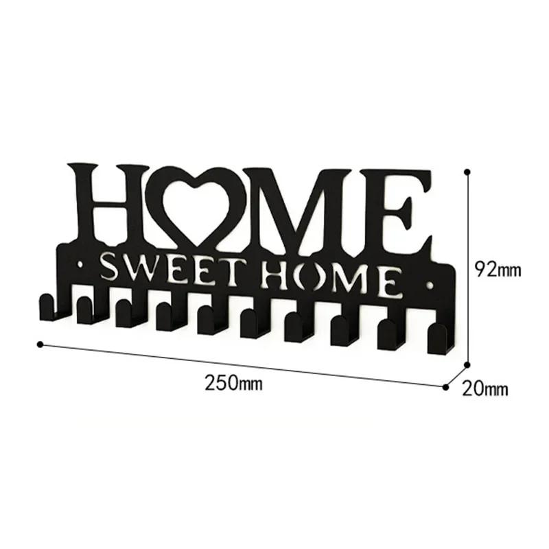 Sladký domov Černý kovový balkónový nástěnný věšák na oblečení Držák na klíče Kuchyňský organizér Koupelnové úložné háčky