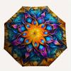 Mandala, Abstract Art Automatic Folding Umbrella  Simple Eight Rib Design, Bright Color Pattern, Durable Iron Frame, Ideal for Travel and Ou
