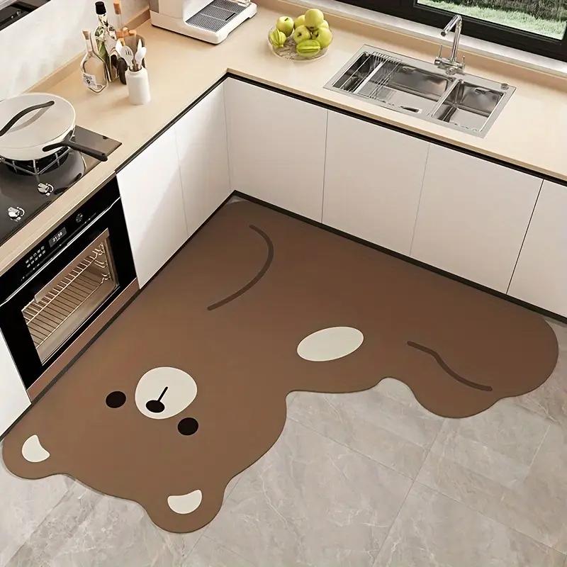 Cute Panda Kitchen Floor Mat - Water Absorbing and Drying Quickly - Irregular L-Shaped Carpet for Home Decoration