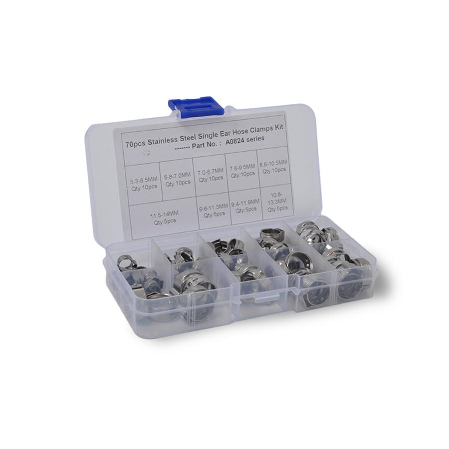70PCS Single Ear Clamp Hose Clamp + Clamp Pliers Stainless Steel Hydraulic Hose Clamps Air W Ear Clamp Pincer