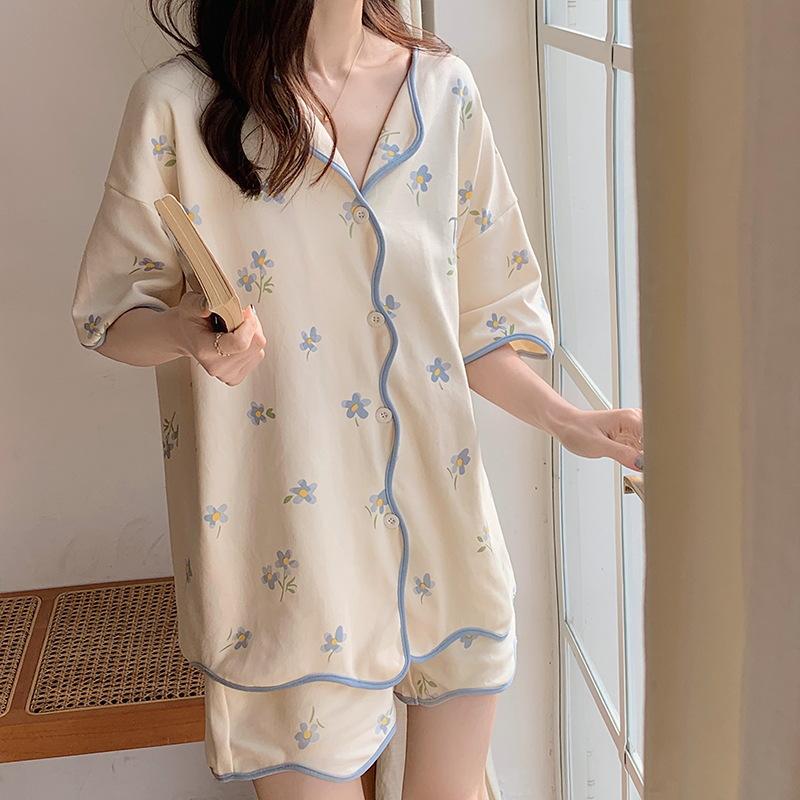 Pajamas Women'S Short-Sleeved Shorts Thin Korean Version Style Sweet Cartoon Loungewear Suit Can Be Worn Outside