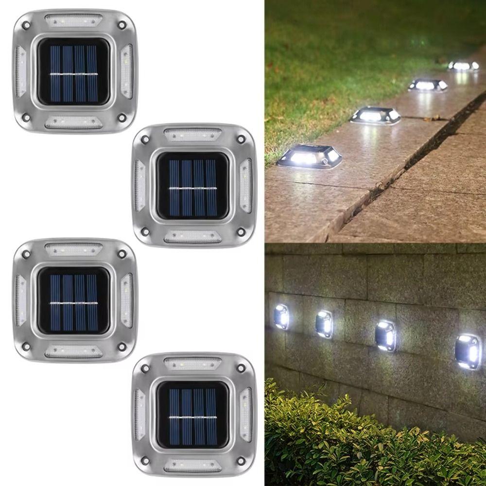 4 PCS Waterproof Garden Light 8 LED Deck Light Warning Light Solar Ground Lights Walkway