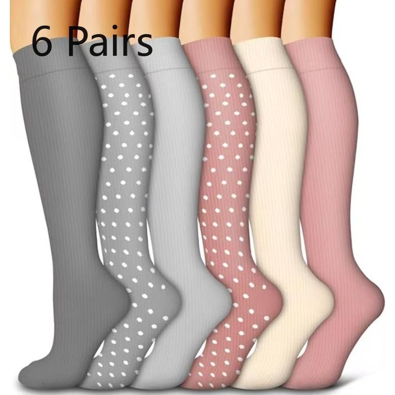 6 Paar Outdoor-Sport Kompressionssocken, Indoor Fitness Pilates, Atmungsaktive einfarbige Kompressionssocken zum Laufen
