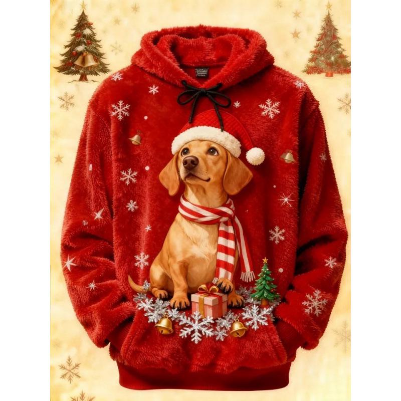 New 3D Printed Flannel Christmas Hooded Pullover - Fashionable, Loose Sweatshirt