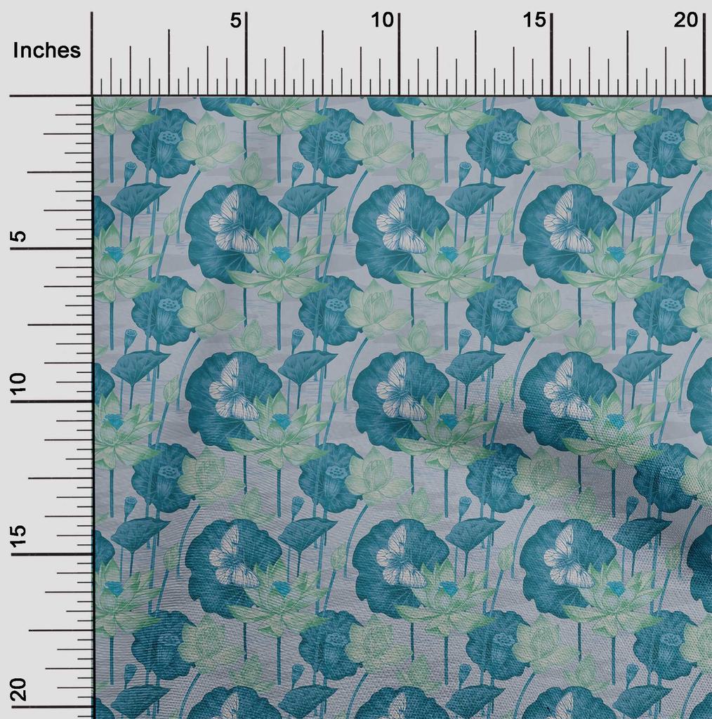oneOone Cotton Poplin Twill Forest Green Fabric Insect,Leaves & Lotus Floral Sewing Fabric By The Yard Printed Diy Clothing Sewing Supplies 56 Inch