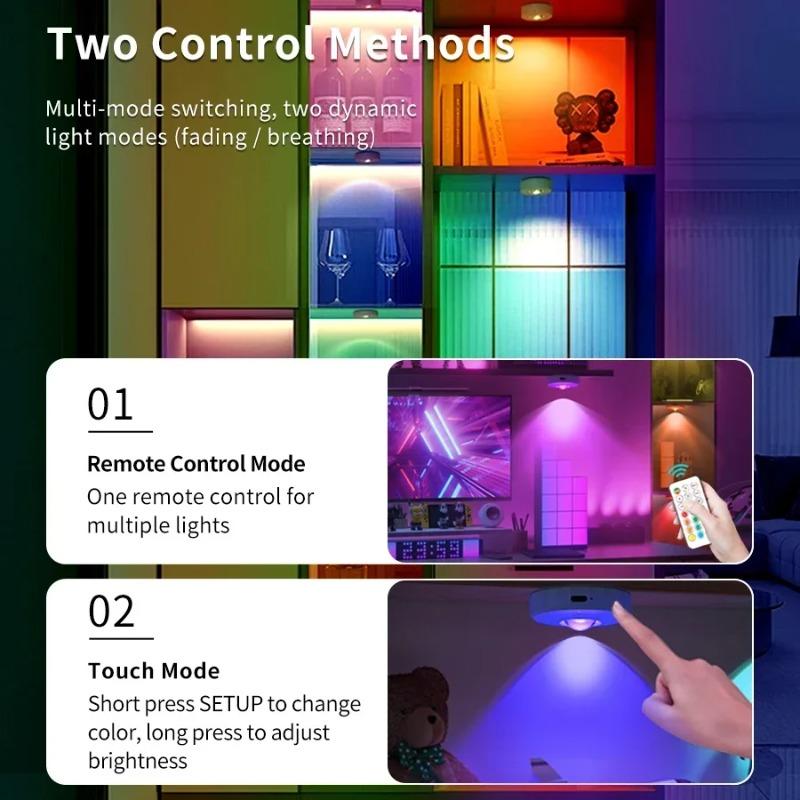 USB Rechargeable Magnetic RGB Night Lamp RGB White Led Night Light with Remote Control Dimmable Lamp Spotlight Fr Display Closet